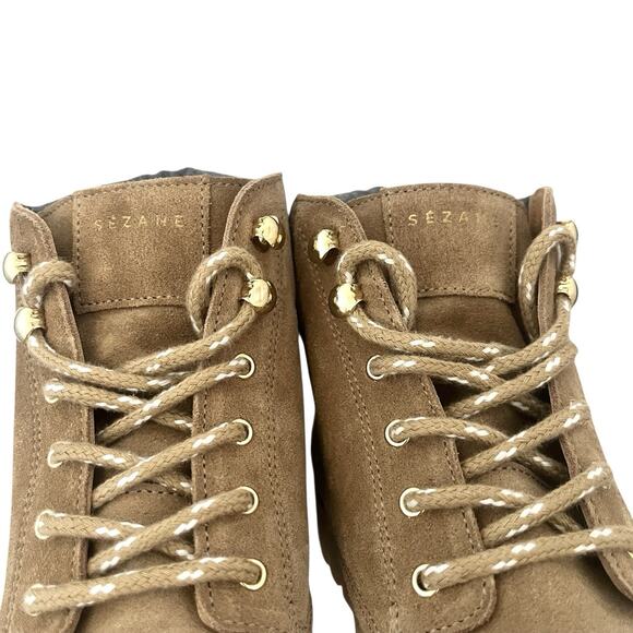 SezaneCameron lace-up boots Sz 7 brown leather Raphael Chunky Heel Outdoor Chic - Picture 5 of 11